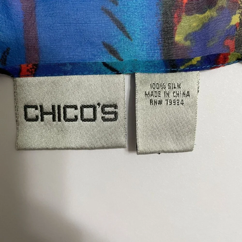 Chicos Silk Scarf Womens OS Blue Multi Abstract Art Print‎ Square Lightweight